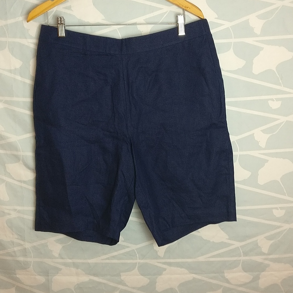 Navy Blue Linen Shorts 100% LINEN Pull On Elastic Waist, High Rise with Pockets